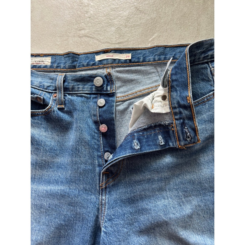 Levis Jeans Womens 29 Blue Wedgie Straight Button Fly High Rise Dark Wash Denim‎ - Picture 7 of 9